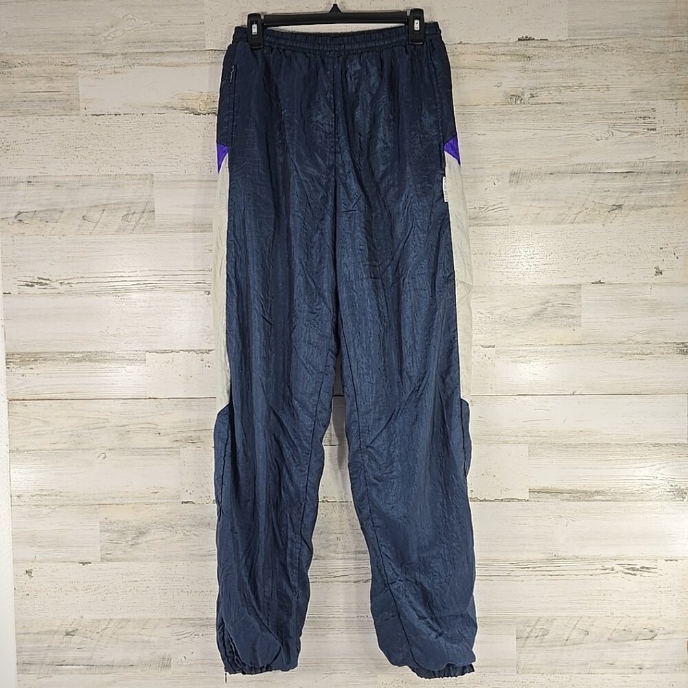 VINTAGE 90S GIVENCHY ACTIVE SZ Medium Blue Nylon Track Pants Ankle Zip ❗*AS-IS*❗